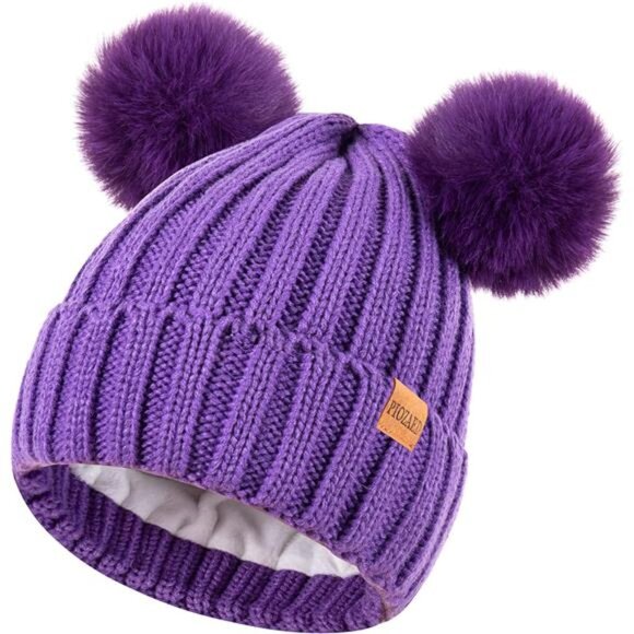 Accessories - Women's Winter Warm Knit Beanie with Faux Fur Light Purple